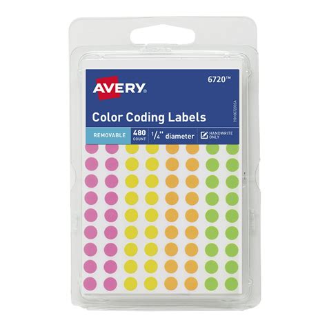 avery color coding labels 1/4 inch round